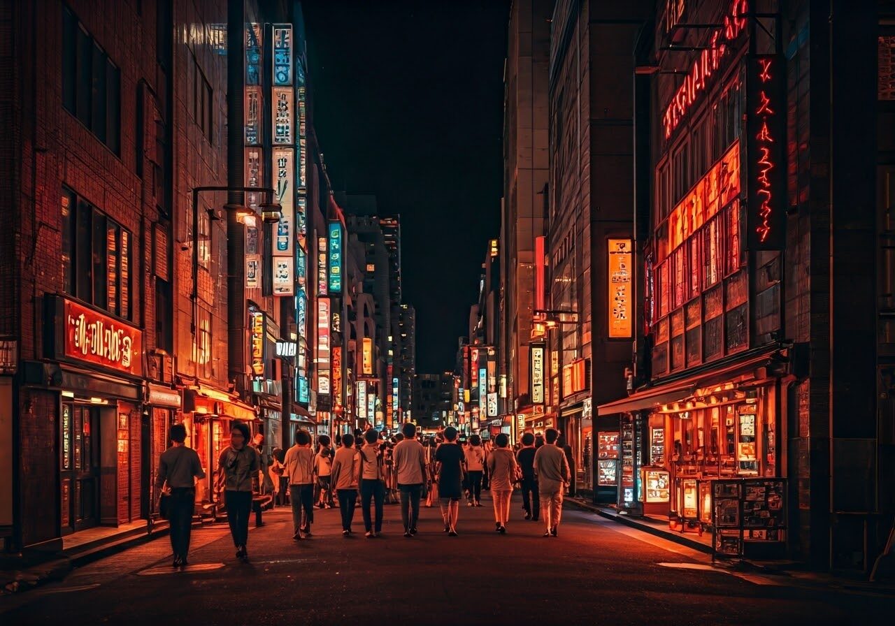 Bustling nightlife in Susukino street.